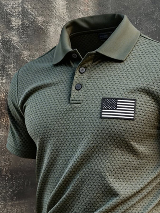 Men's Retro "Patriot" Quick-Dry Textured Fabric Polo Shirt
