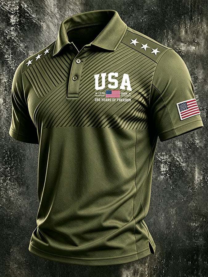 Men'S America Flag Print Casual Polo Shirt