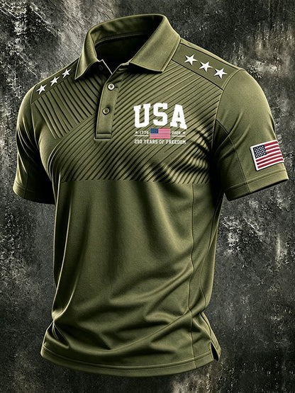 Men'S America Flag Print Casual Polo Shirt