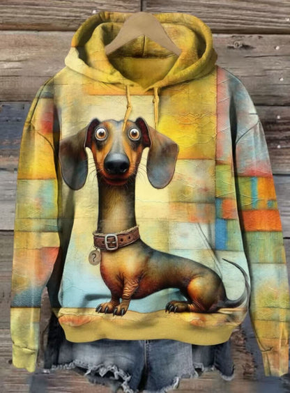 Vintage Dachshund Dog Art Print Casual Short Sleeve T-shirt