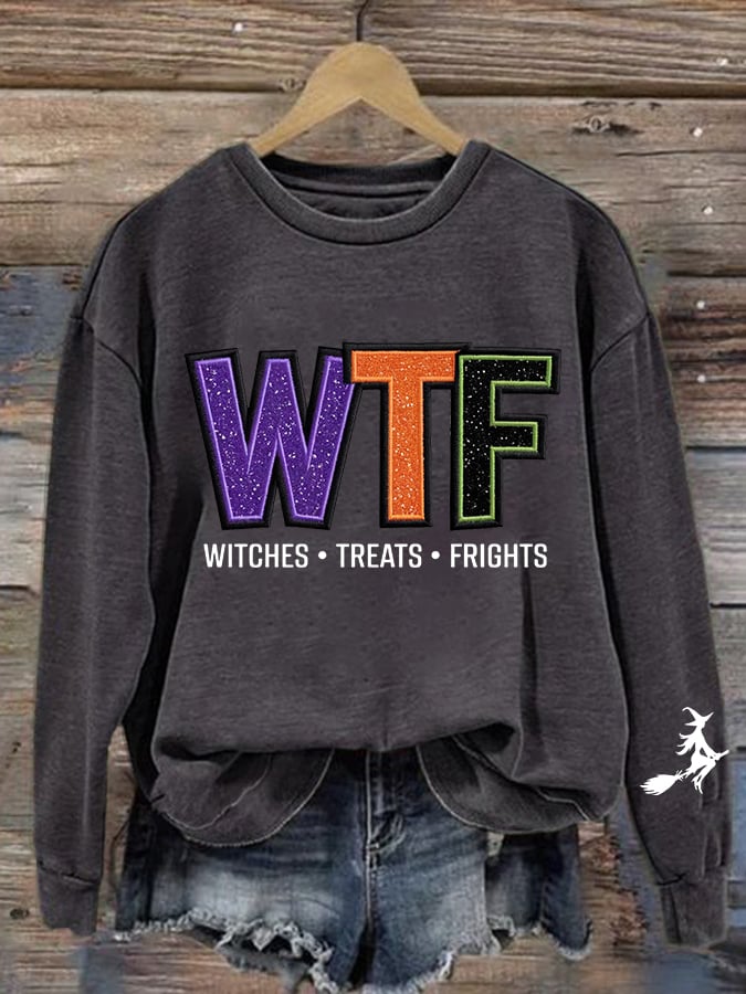 🔥HOT SALE🔥Women's WTF Witches Treats Frights Printed Sweatshirt