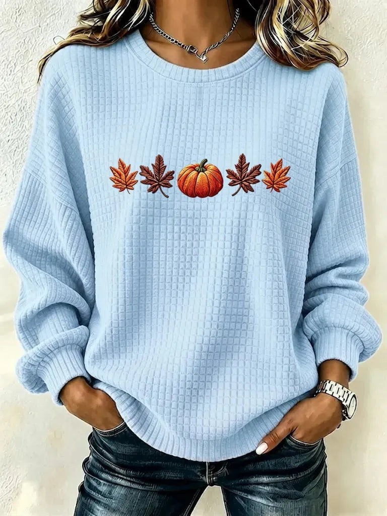 Women's Pumpkin Print Crew Neck Check Sweatshirt