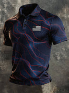 Men's Retro Patriotic Color-Block Short-Sleeve Polo Shirt