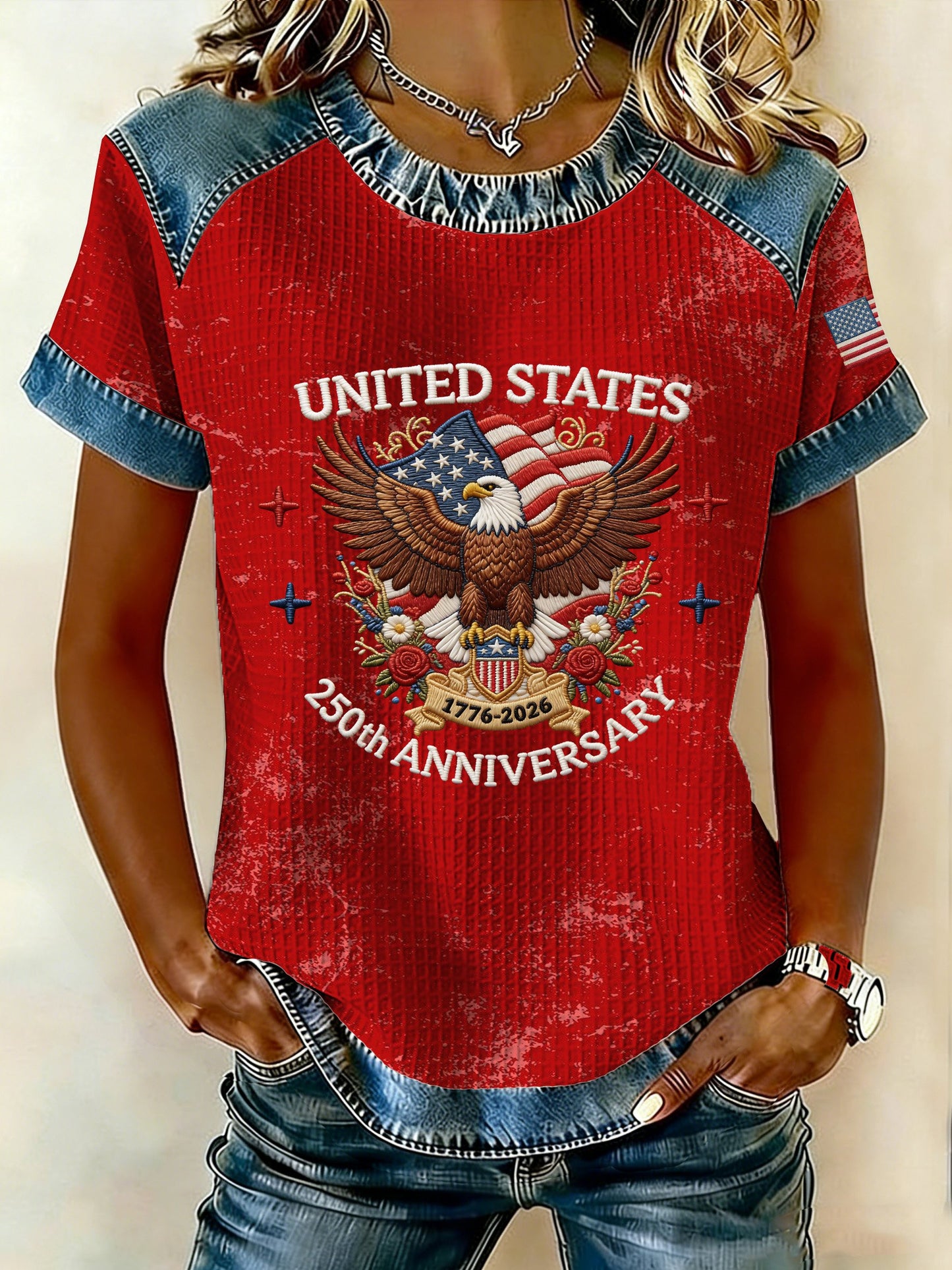 Women's 250th Anniversary American Denim Print Casual Top