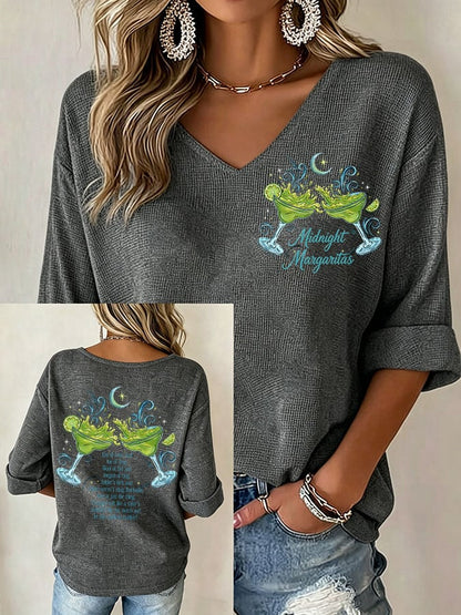 Women's Midnight Margaritas Print V Neck Top