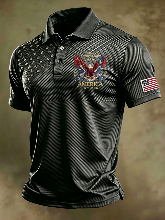 Men'S Patriotic National Flag Print Casual Polo Shirt
