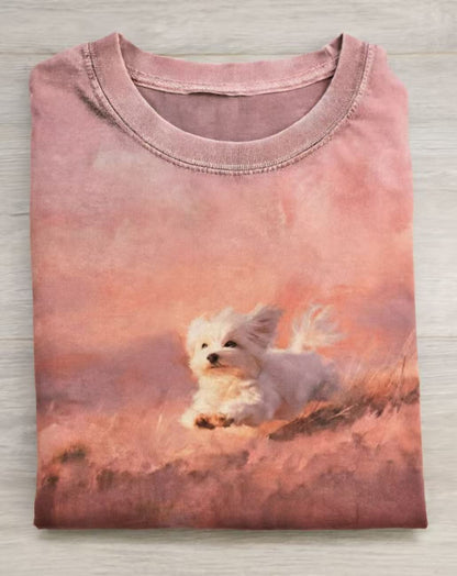 Funny Cute Running Dog Art Print Casual Cotton Short Sleeve T-shirt