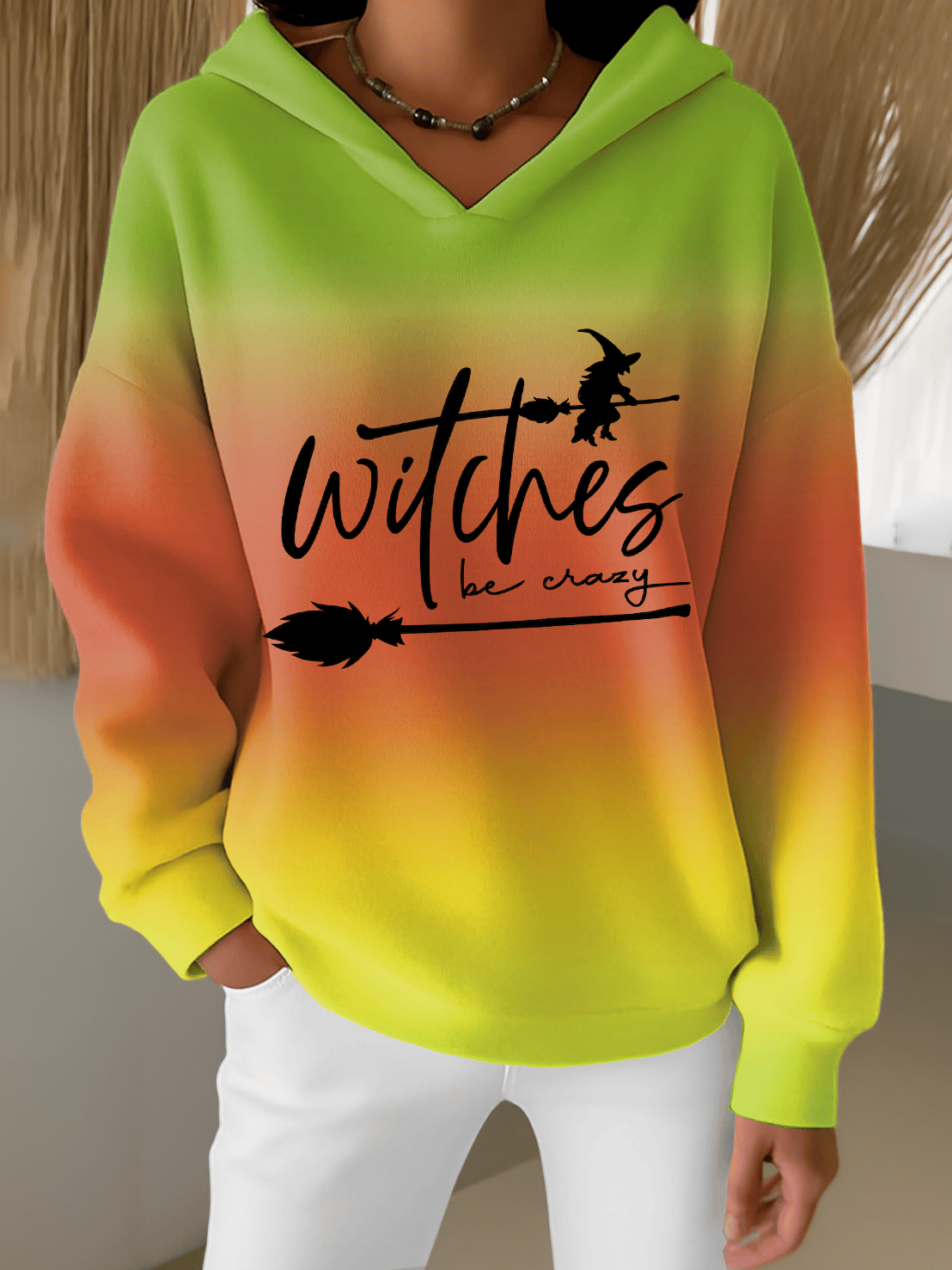 🔥HOT SALE🔥Women's Halloween Witch Print Furry Lined Hoodie