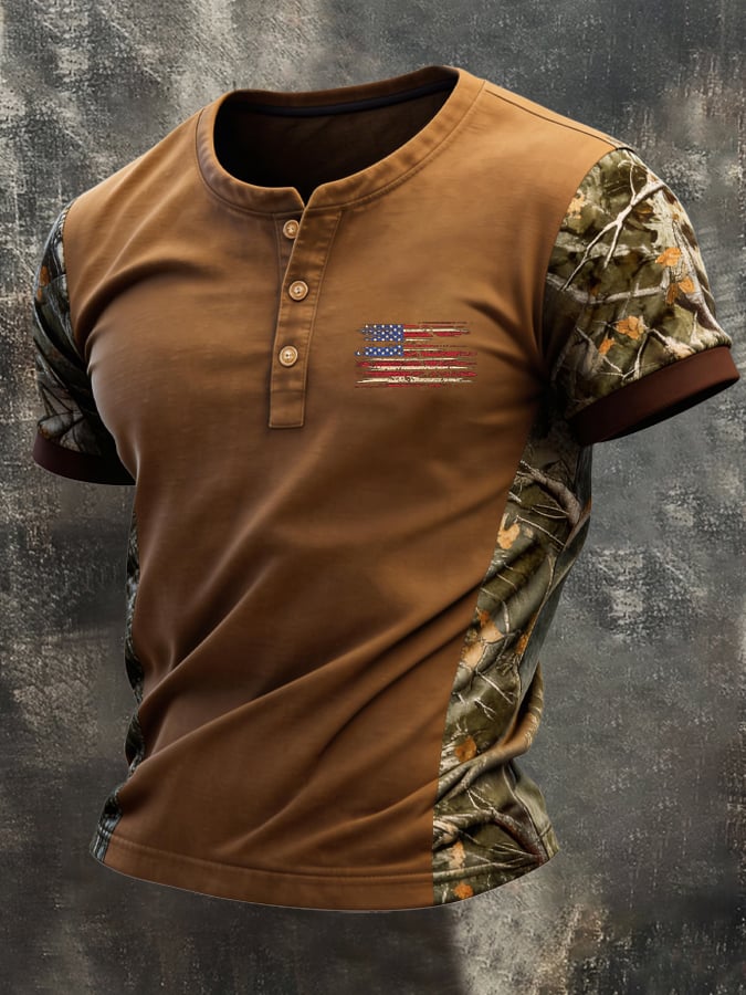 Men's Retro Patriot Camouflage Patchwork T-shirt
