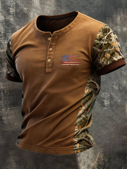 Men's Retro Patriot Camouflage Patchwork T-shirt
