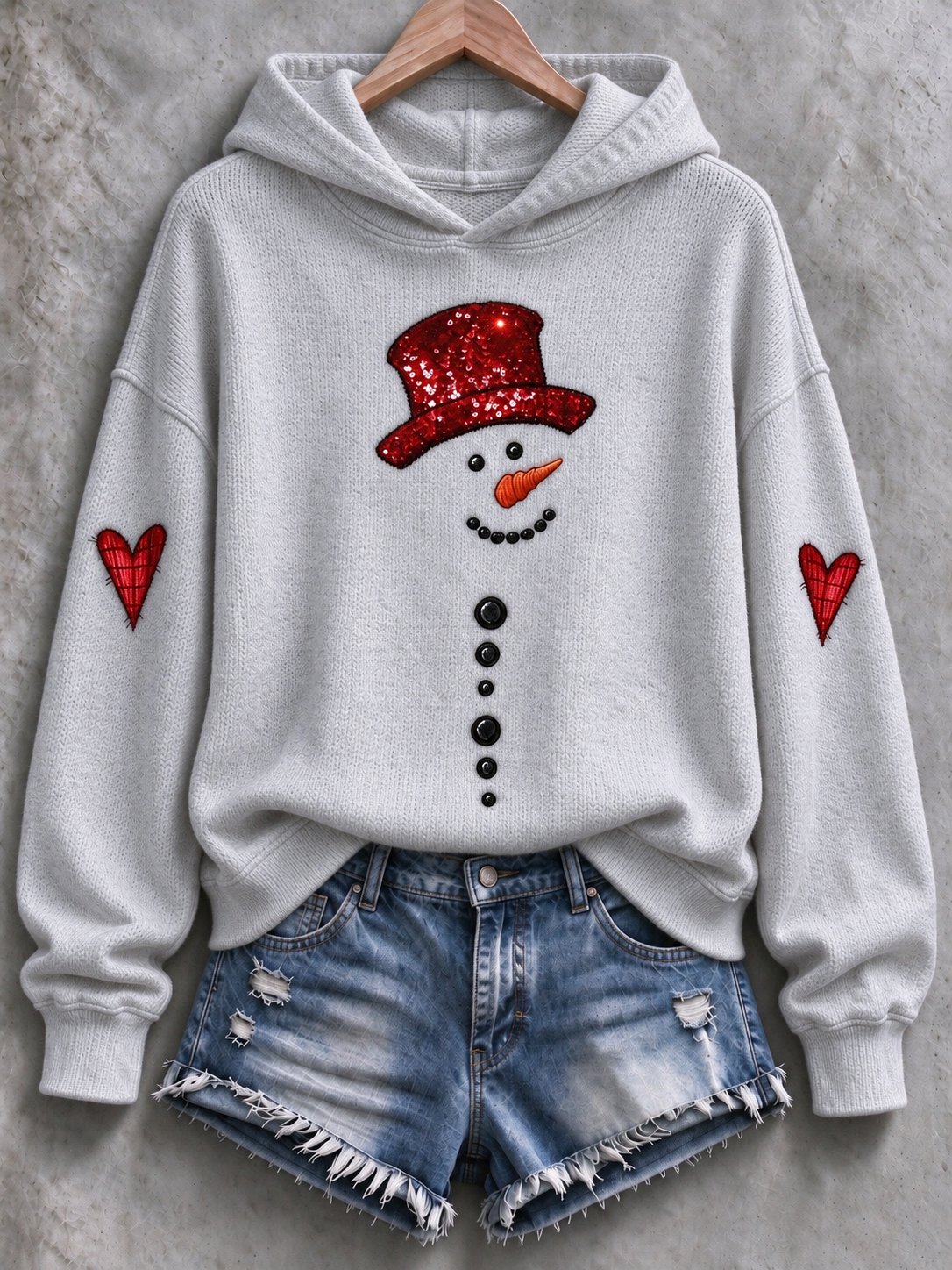 Women's Snowman-Print Knitted Hoodie