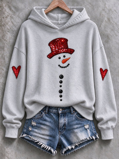 Women's Snowman-Print Knitted Hoodie