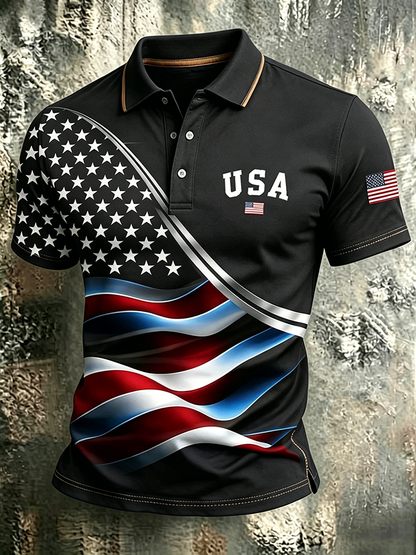 Men'S Casual USA Commemorative Printed Polo Shirt