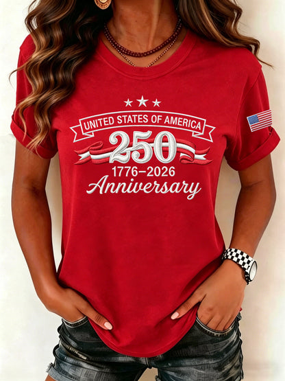 Women's Retro United States Of America 250 Anniversary Print T-Shirt