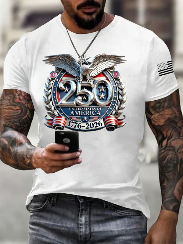 Men'S Retro Independence Day 250Th Anniversary Printed Round Neck Short Sleeve T-Shirt