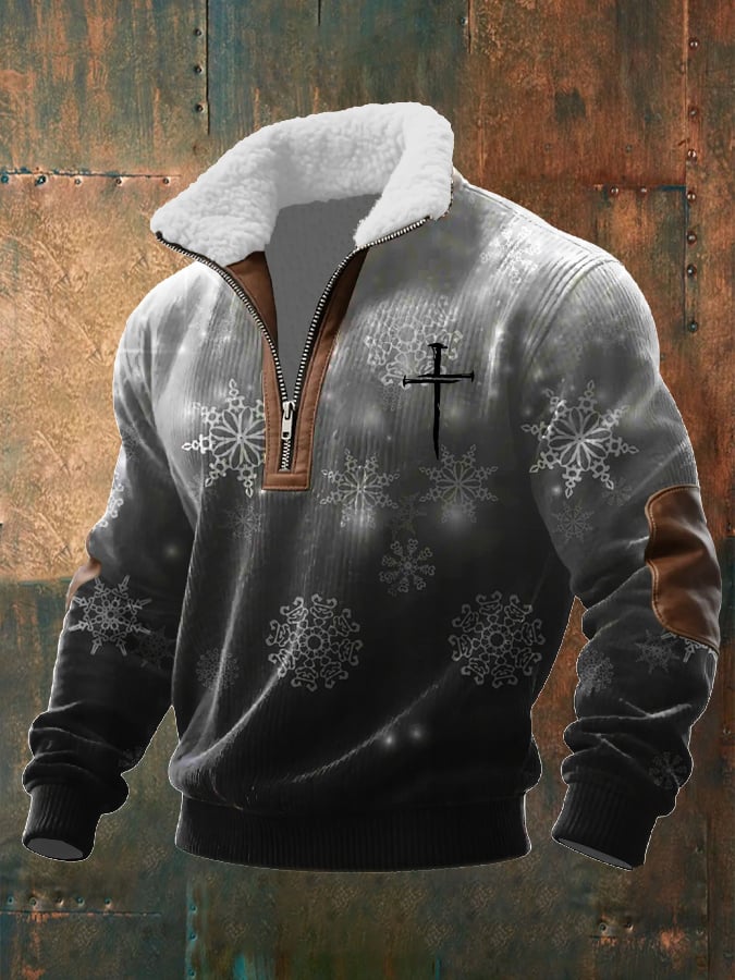 Men's Casual Christmas-themed Zipper Knit Sweatshirt