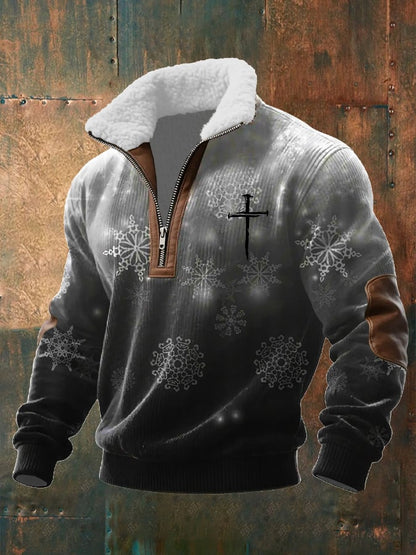 Men's Casual Christmas-themed Zipper Knit Sweatshirt