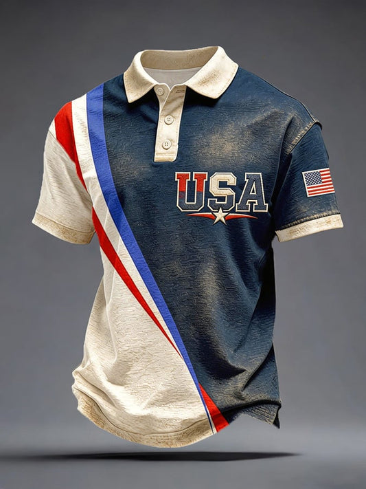 Men's Casual American 250th Anniversary Print Polo Shirt