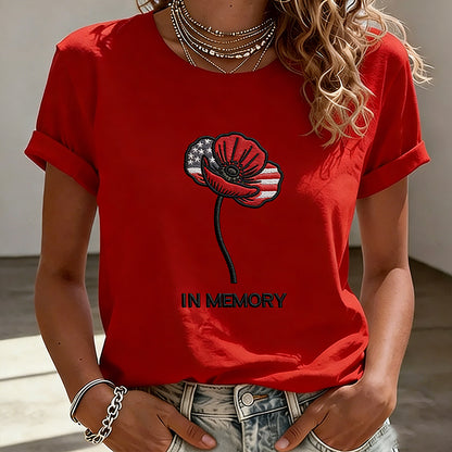 Women's Memorial Day Poppy Art Print Casual T-Shirt