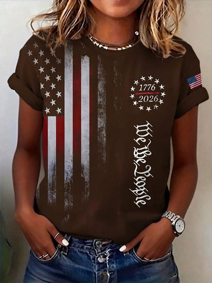 Women'S Casual American 250Th Anniversary Printed Short-Sleeve T-Shirt