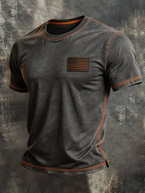 Men's Vintage-Style Washed Cotton T-Shirt with Contrast Stitching