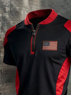 Men's Retro Color-Block Zip-Up T-Shirt