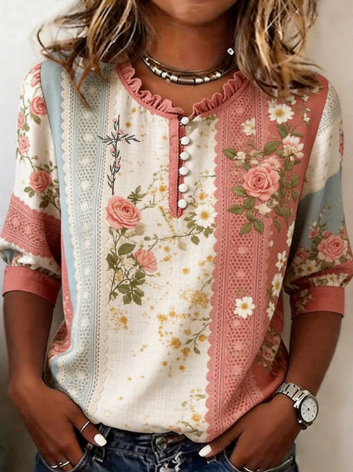 Women's Retro Faith Floral Print Top