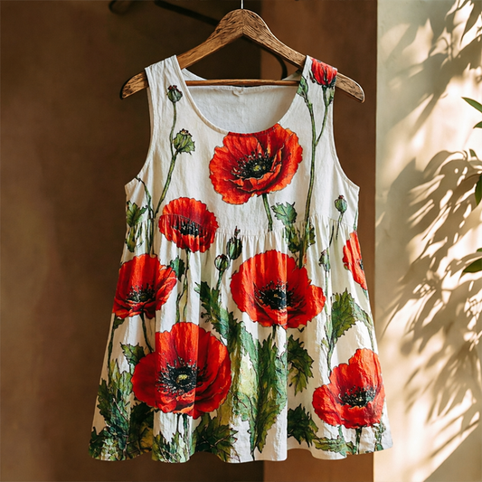Women's "Red Friday" Poppy Art Print Vest