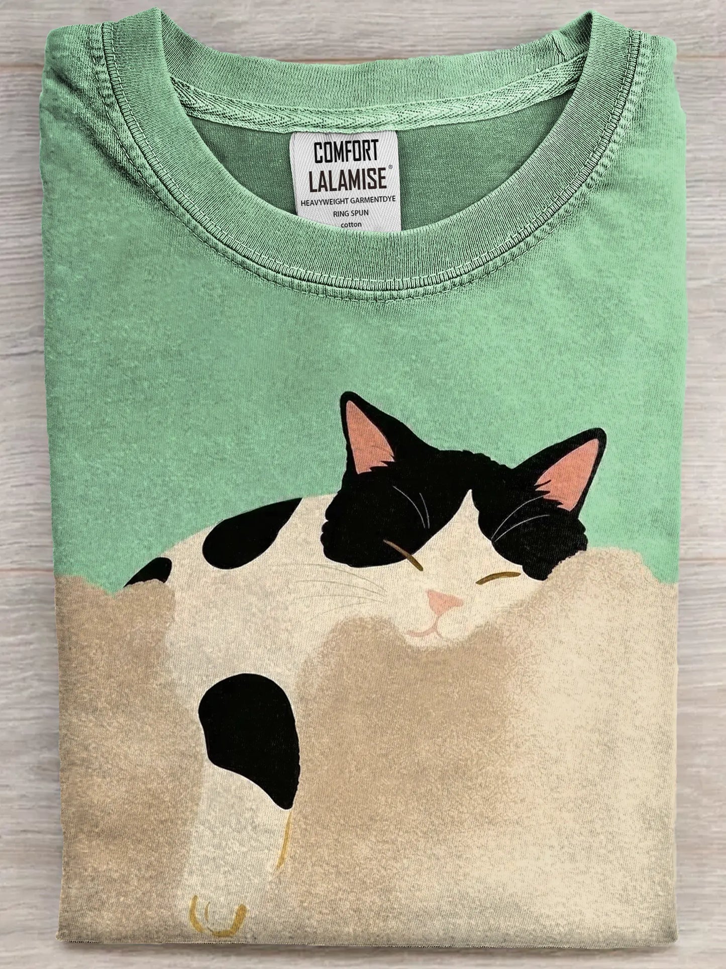 Funny Retro Cute Sleeping Cat Art Print Casual Cotton Short Sleeve T-shirt