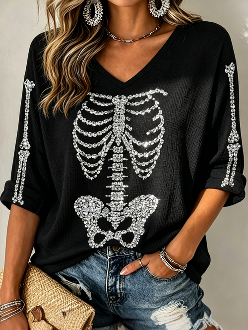 Women'S Skeleton Rack Halloween Casual Top