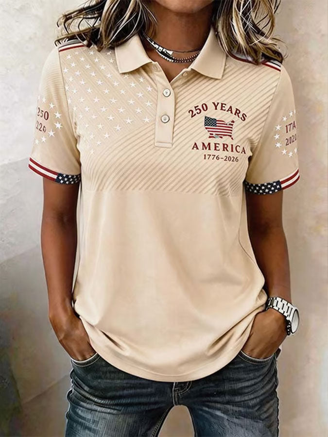 🔥Buy 3 Get 10% Off🔥Women'S Casual American Independence Day Printed Polo Shirt Short Sleeved