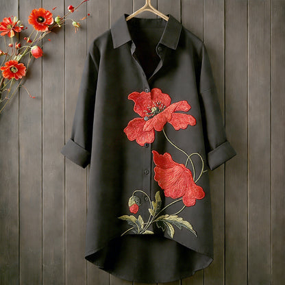 Women's Memorial Day Poppy Art Printed Casual Longline Shirt