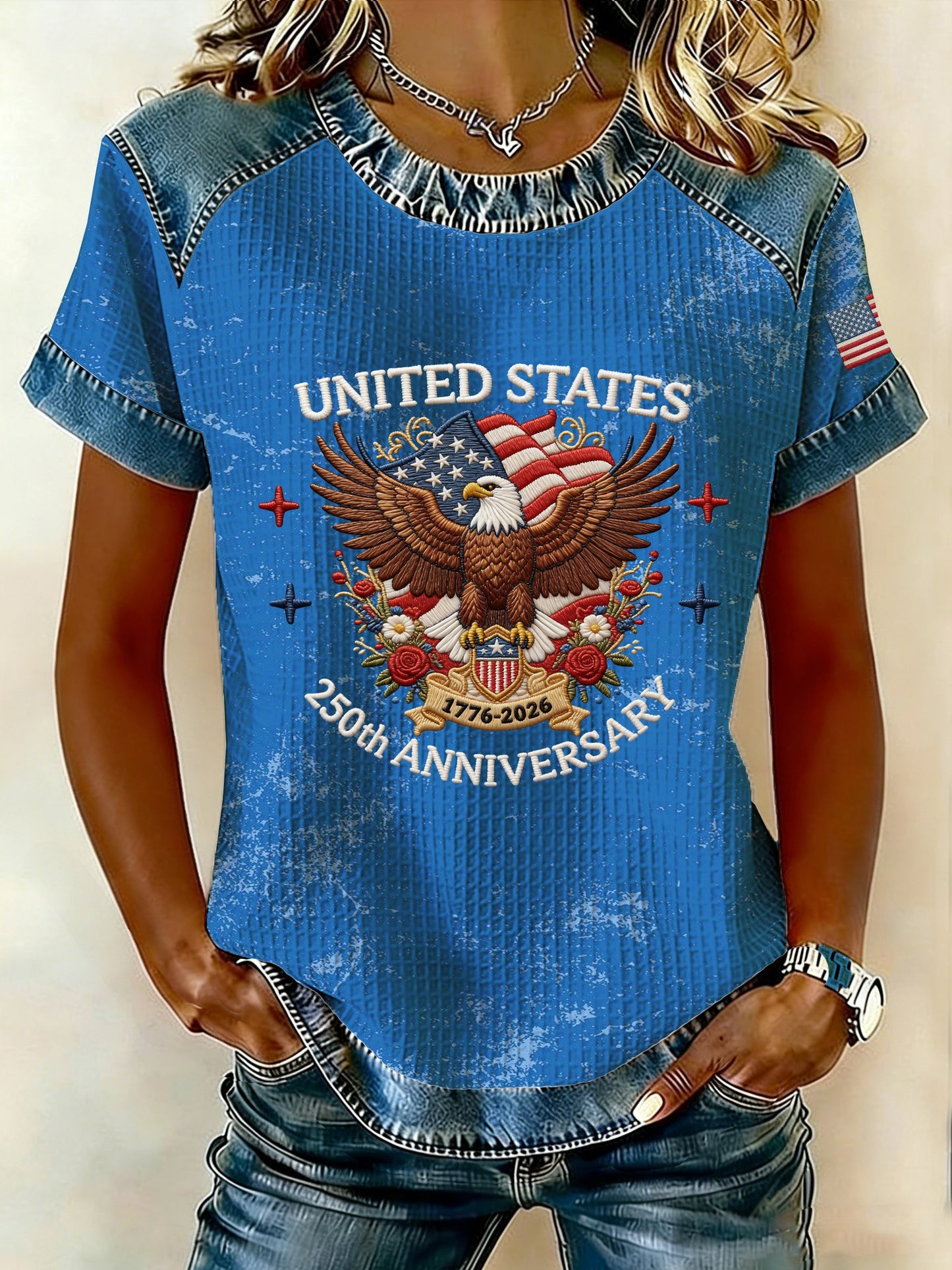Women's 250th Anniversary American Denim Print Casual Top