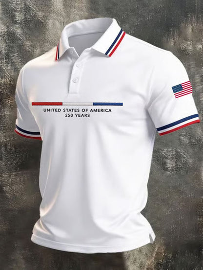 Men'S America Flag Print Casual Polo Shirt