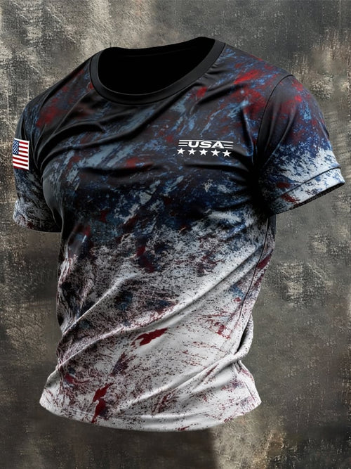 Men's Retro Patriot Camouflage Patchwork T-shirt