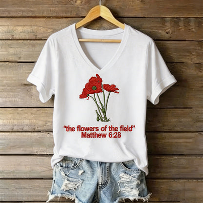 Women's Memorial Day Poppy Art Print Casual T-Shirt