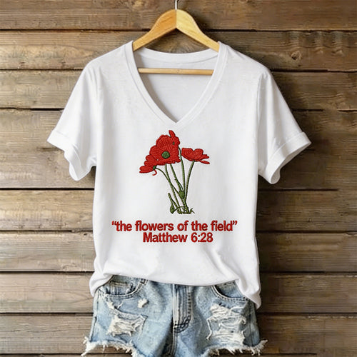 Women's Memorial Day Poppy Art Print Casual T-Shirt