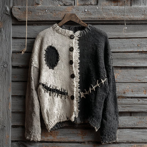Women's Halloween Pumpkin Face Plaid  Cozy Knit Cardigan