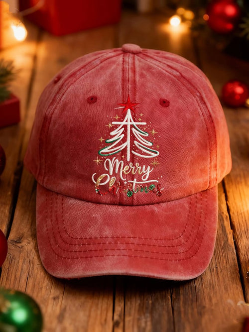 Retro Merry Christmas Cross Christmas Tree Print Baseball Cap