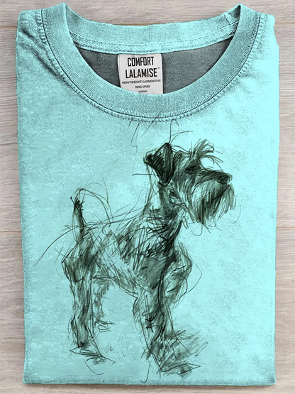 Retro Schnauzer Abstract Art Print Casual Pure Cotton Short Sleeved T-shirt