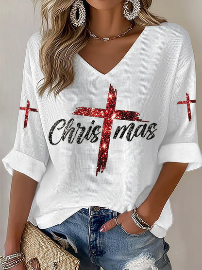 Women's Casual Printed Waffle Top