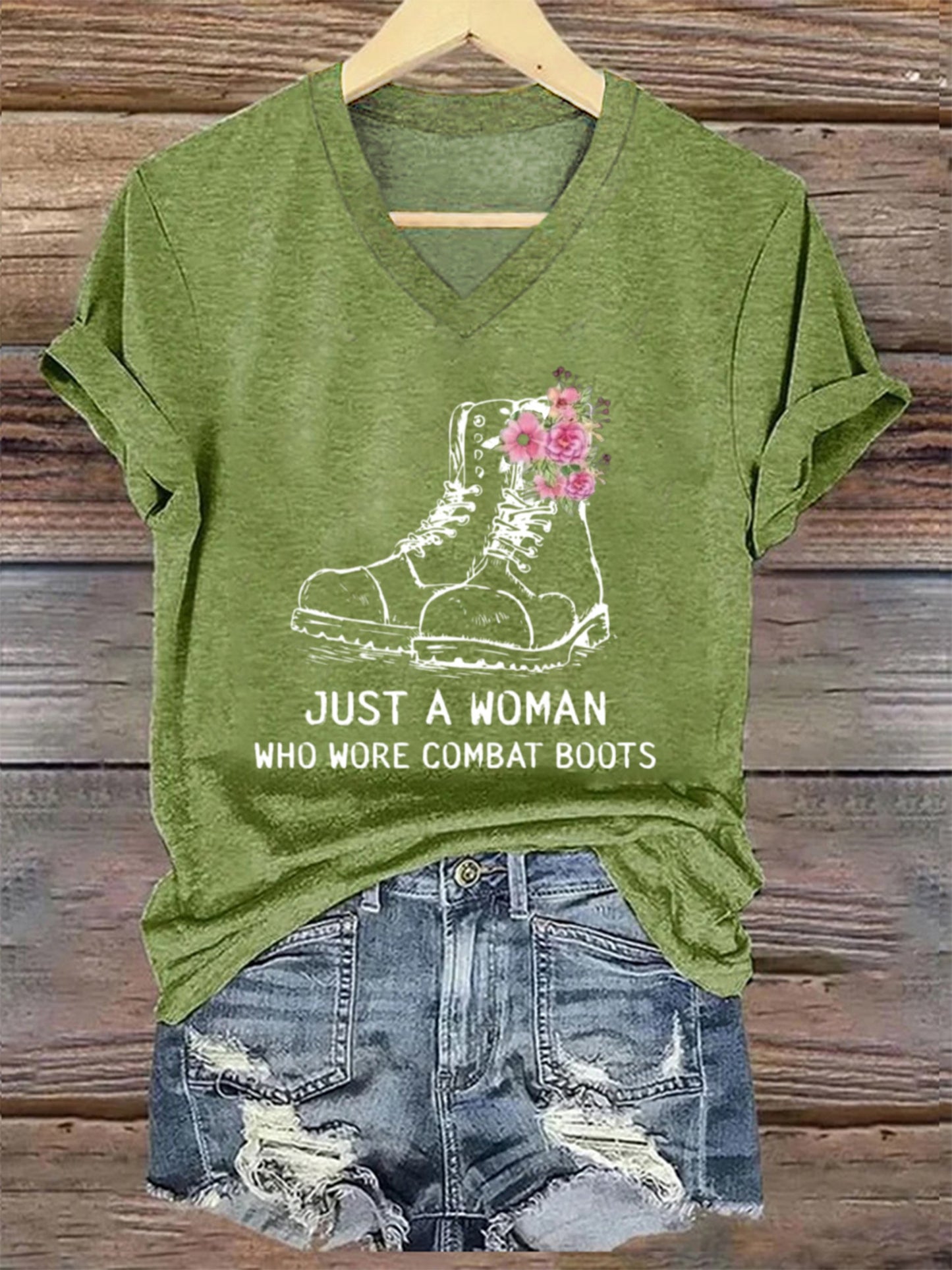 Women's Just A Woman In Combat Boots Printed Short-Sleeved T-Shirt