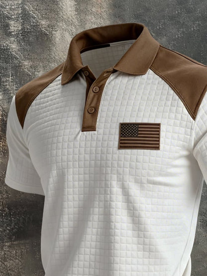 Men's Retro Color-Block "Patriot" Polo-Collar Casual Short-Sleeve T-Shirt