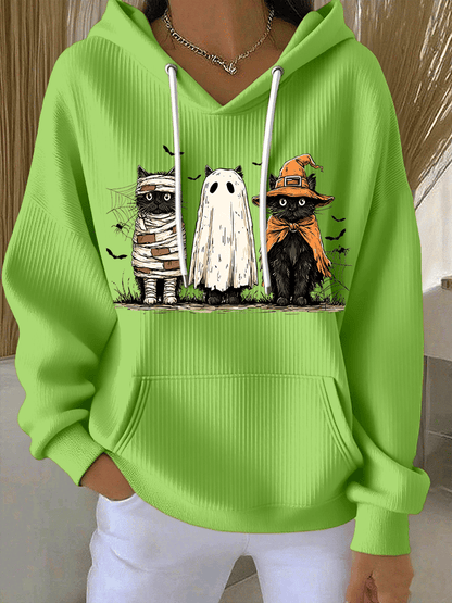 🔥HOT SALE🔥Women's Halloween Cat Print Casual Hooded Sweatshirt