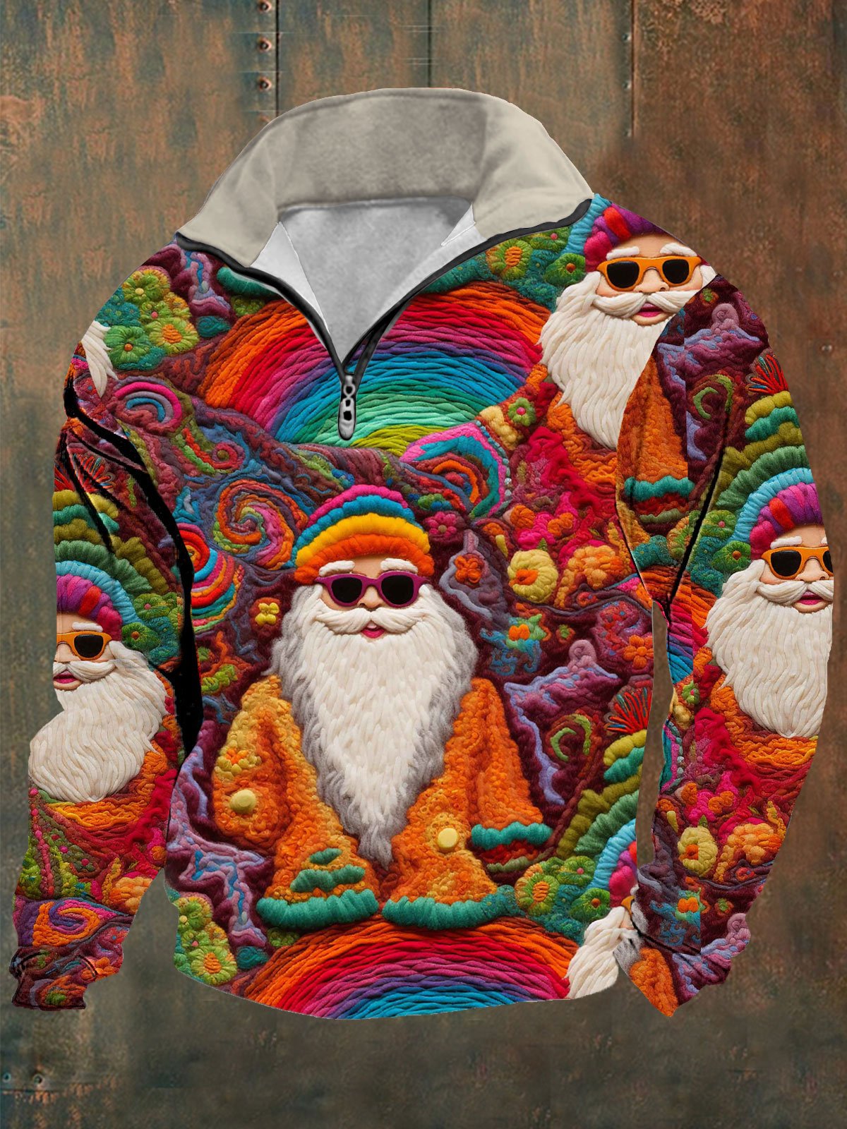 Men's Retro Santa Print Long Sleeve Top