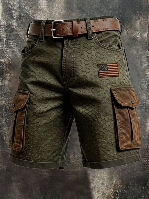 Men's Retro Patriotic Outdoor Multi-Pocket Functional Cargo Shorts