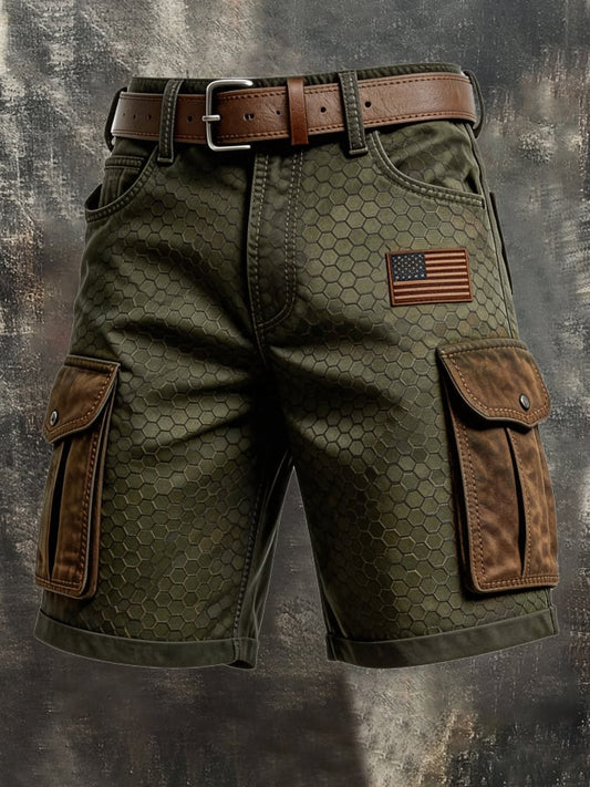 Men's Retro Patriotic Outdoor Multi-Pocket Functional Cargo Shorts