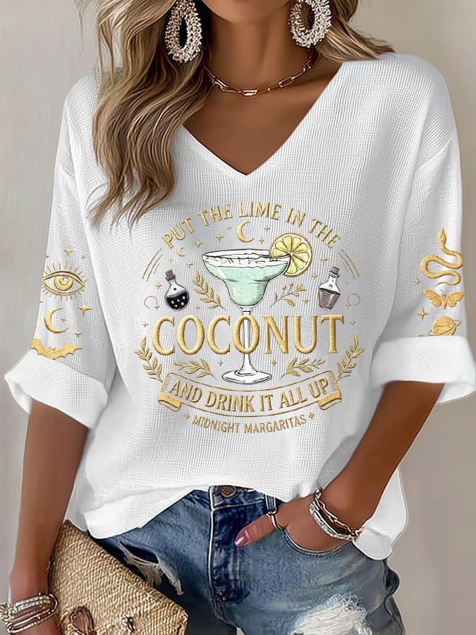 Women's Midnight Margaritas Print V Neck Top