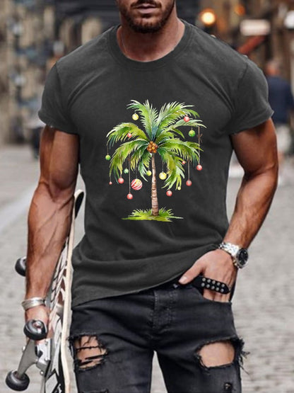 Men's Casual Christmas Palm Tree Printed Short Sleeve T-Shirt