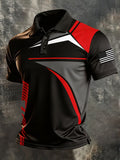 Men's Retro Patriotic Color-Block Short-Sleeve Polo Shirt